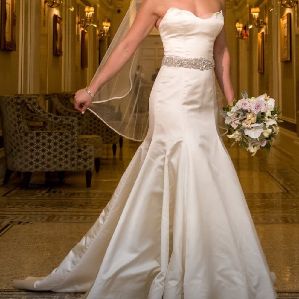 Reem Acra Strapless Wedding Gown & Beaded Belt